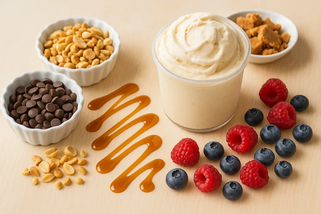 sortment of ice cream toppings and mix-ins