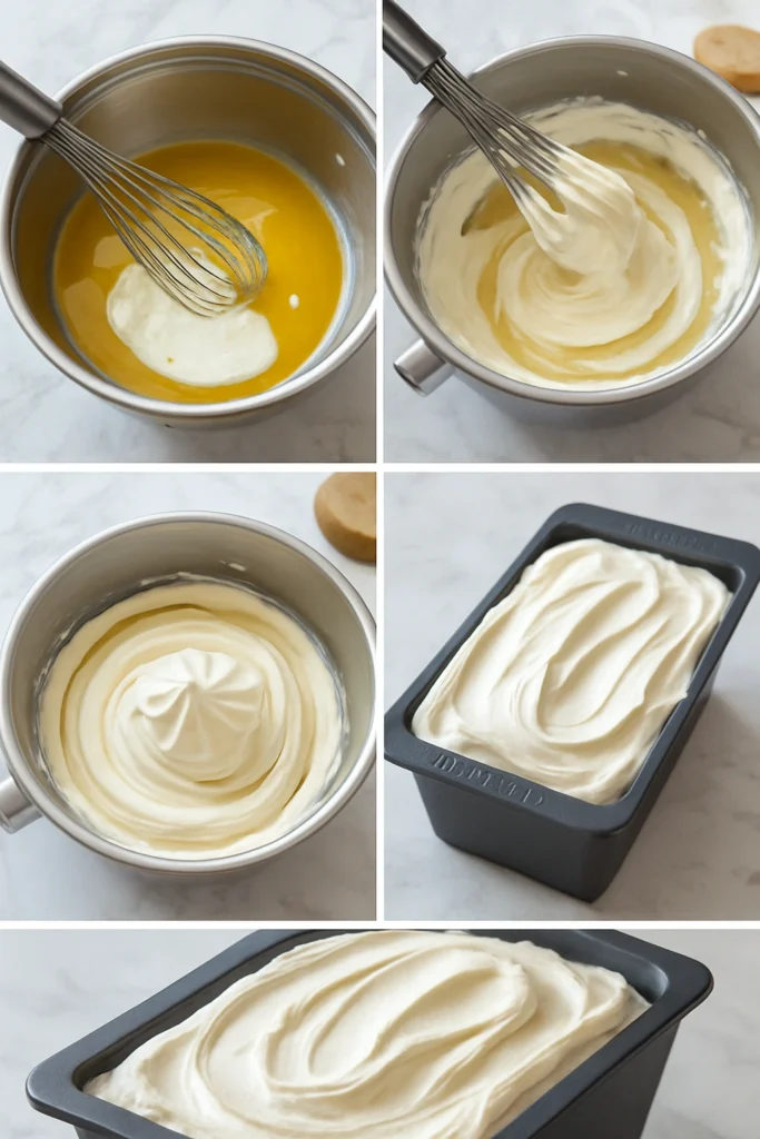 Preparing honey yogurt ice cream step collage