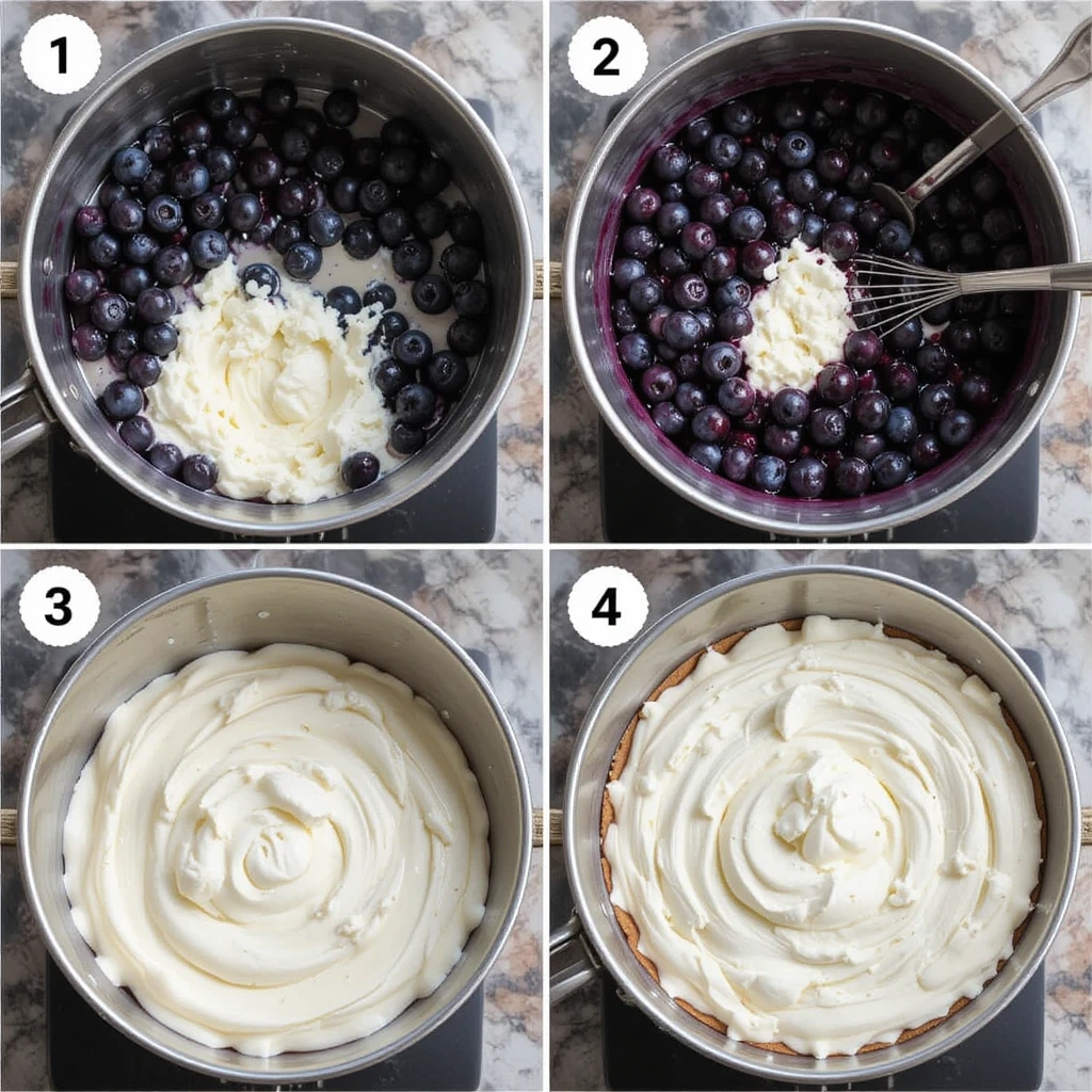 Step-by-step preparation of blueberry cheesecake ice cream