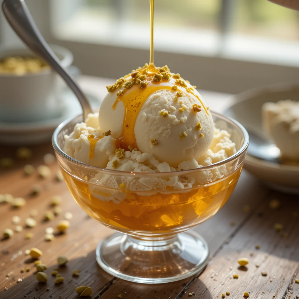 Honey and Greek yogurt ice cream in pan