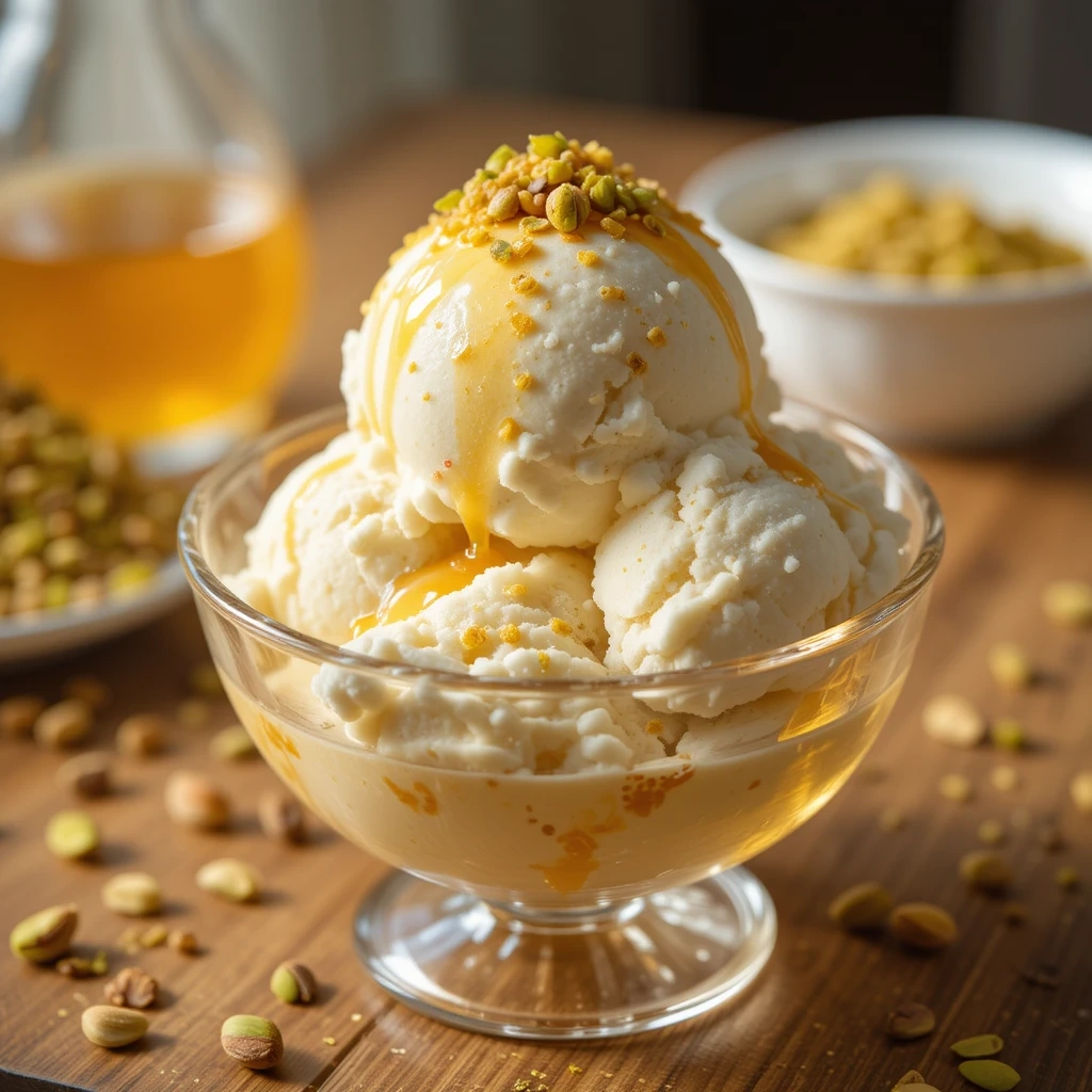 Honey and Greek yogurt ice cream in pan